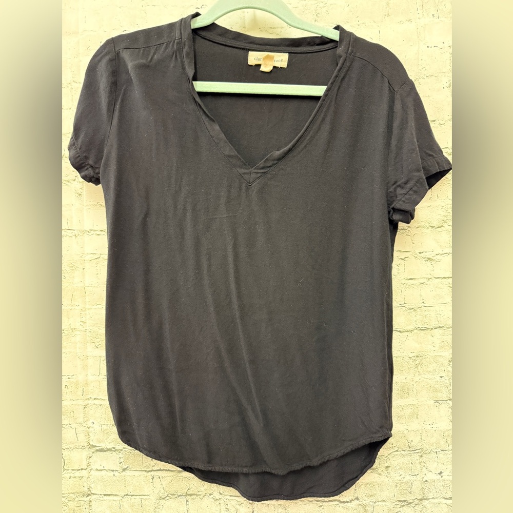 Cloth & Stone Black V-Neck Short Sleeve Women's Top sz XS